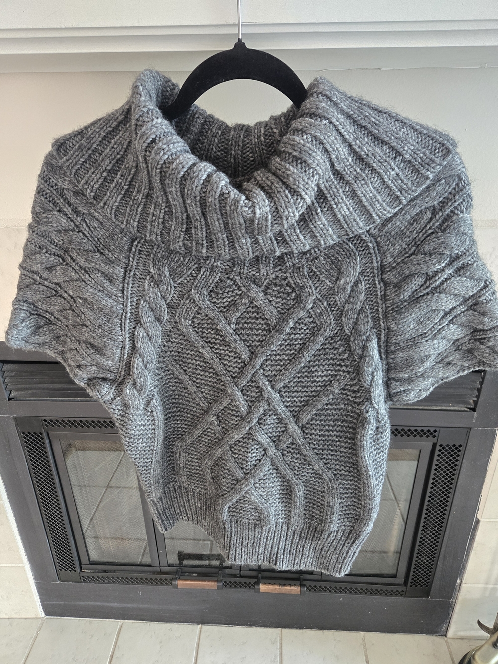 LOFT Gray Cable Knit Short-Sleeve Cowl Sweater